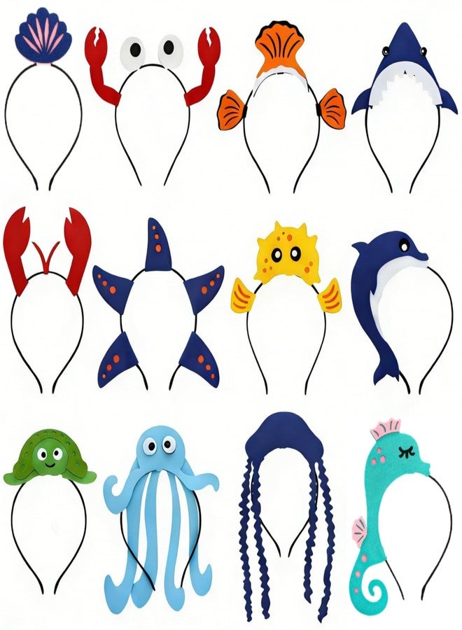 Acshio 12 Pack Sea Animal Party Headband, Felt Fabric Ocean Animals Hair Hoops, Sea Animals Decorations Hair Accessories for Beach Party Favors, Photo Props - Image 1